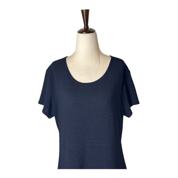 Rabbit Rabbit Rabbit Dress Women 16 Navy Blue Knit Short Sleeve Fit‎ And Flare - Picture 3 of 9